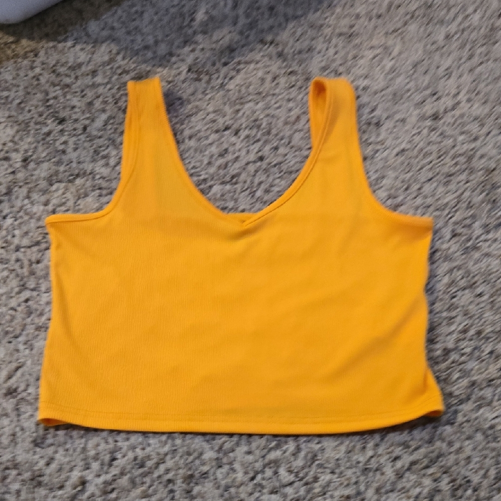 SHEIN Ribbed Scoop Neck Cropped Tank Top - Mustard Yellow